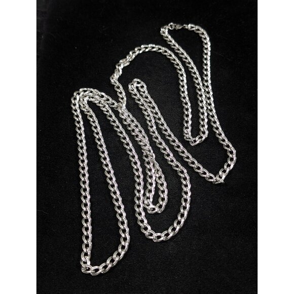 Vintage Monet Silver Tone Textured Curb Chain Link Long Opera Necklace 54 inches - Picture 2 of 12